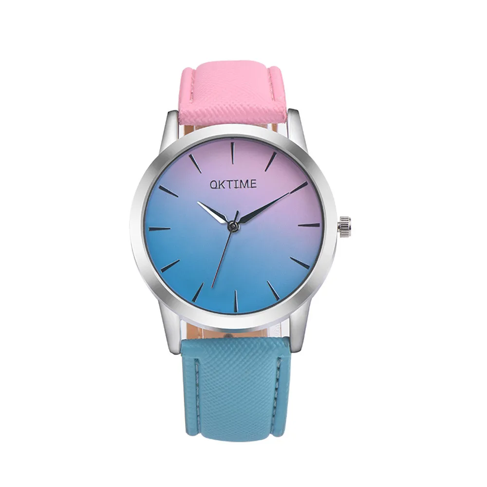 

Women Watches Retro Rainbow Design Leather Band Stainless Steel Back Cover Analog Alloy Quartz Wrist Watch Dropshipping
