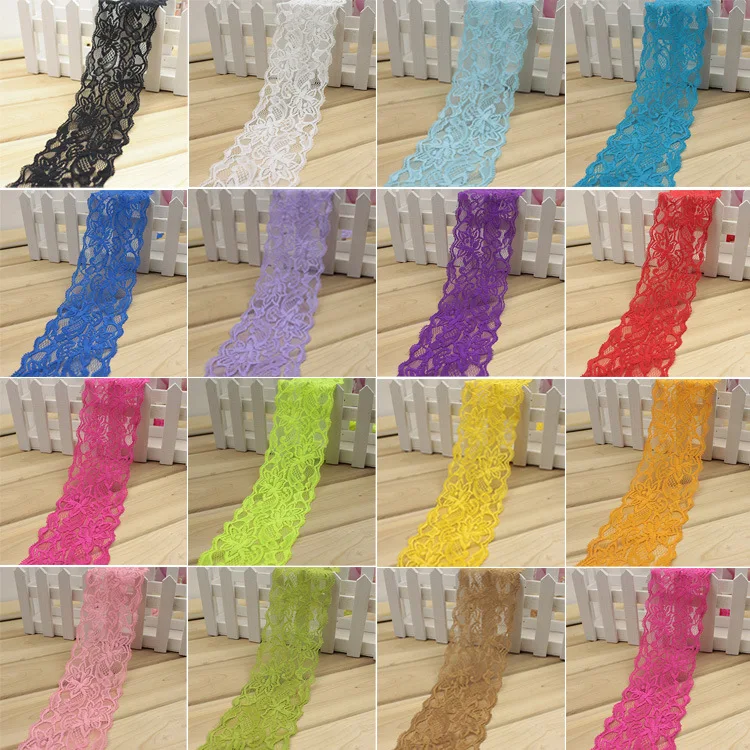 

5Yards/Lots 8-9cm Elastic Lace Ribbons DIY Apparel Sewing & Fabric White Beige Blue Black Purple Lace Trimming Home Decoration