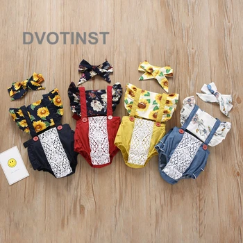 

Dvotinst Newborn Baby Girls Clothes Cotton Sleeveless Lace Flower Bodysuits+Headwear Outfits Infant Toddler Jumpsuit Costume