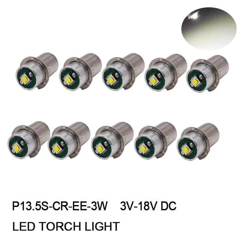 

10Pcs White DC 3V-18V P13.5s PR2 PR3 PR4 High Power 3W XPG LED Bulb Upgrade Lamp for Mag lite 6d/6c Cell Torch Flashlights