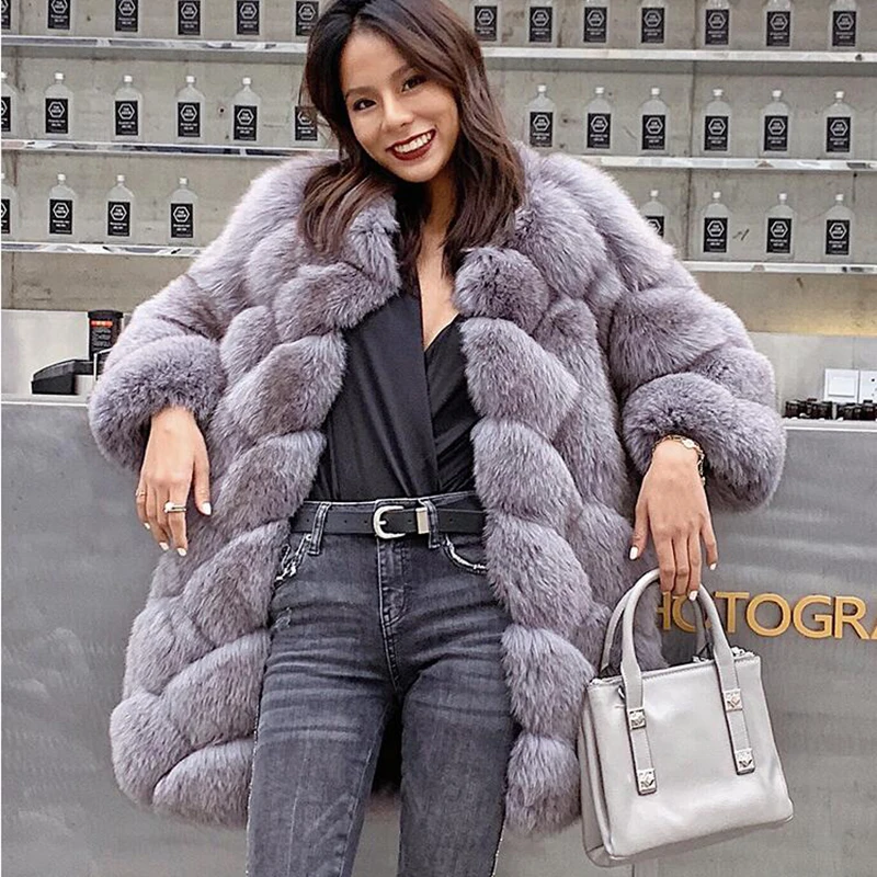 Maylofuer Women New Real Fox Fur Coat Natural and Genuine Fox Fur Jacket for Woman Winter Fashion Fur Coats Overcoat Outwear