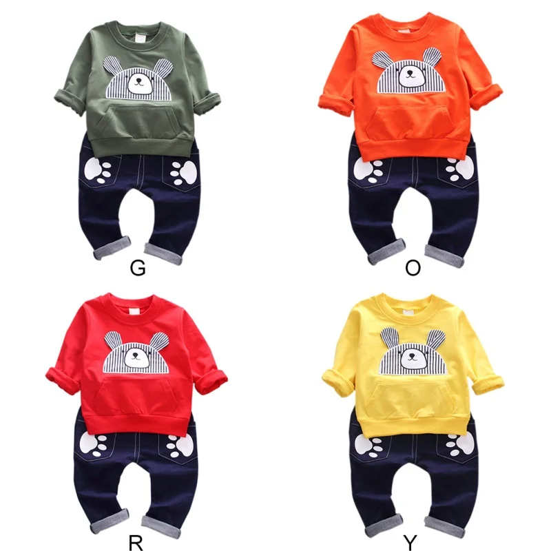 986 22 De Réduction2 Piècesensemble Automne Bébé Garçon Fille Dessin Animé Ours Imprimer à Manches Longues Sweat Blouse Pantalon Tenues