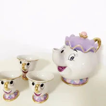 1 TOPF + 3 TASSEN Cartoon Schönheit Und Das Biest Mrs Potts chip kaffee tee-set topf tasse becher porzellan 18 k vergoldete keramik geschenk