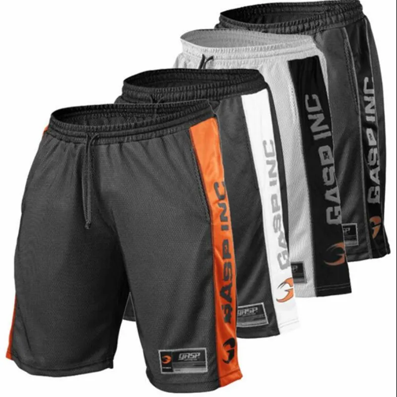 

Mens sports basketball gym bodybuilding running shorts Loose breathable quick-drying mesh five-minute pant stripe shorts