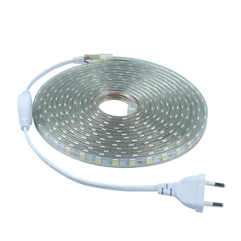 SMD 5050 AC 220V led strip flexible light 1M/2M/3M/4M/5M/6M/7M/8M/9M/10M/15M/20M +Power Plug,60leds/m Waterproof led light