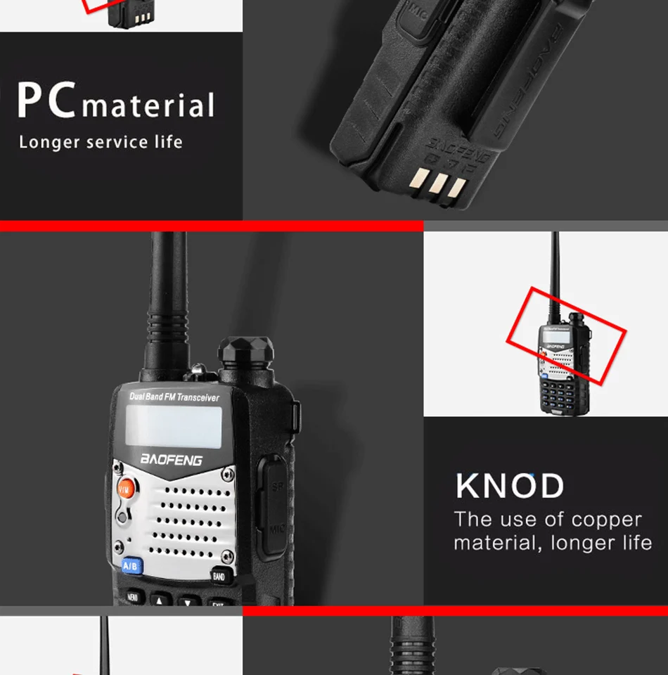 (4 шт) Baofeng UV5RA Ham двухстороннее радио Walkie Talkie двухдиапазонный трансивер (черный)