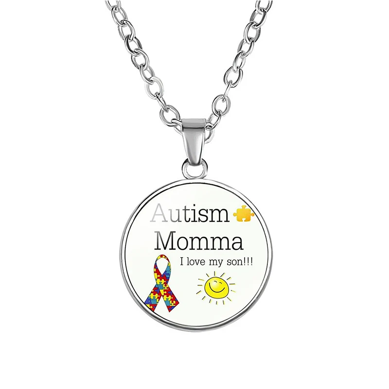 10 шт., Autism Momma I Love My Son Ribbon Association Sunshine Smile стеклянный подвесной брелок, цепочка, ожерелье, женские Украшения, подарок - Окраска металла: N0213