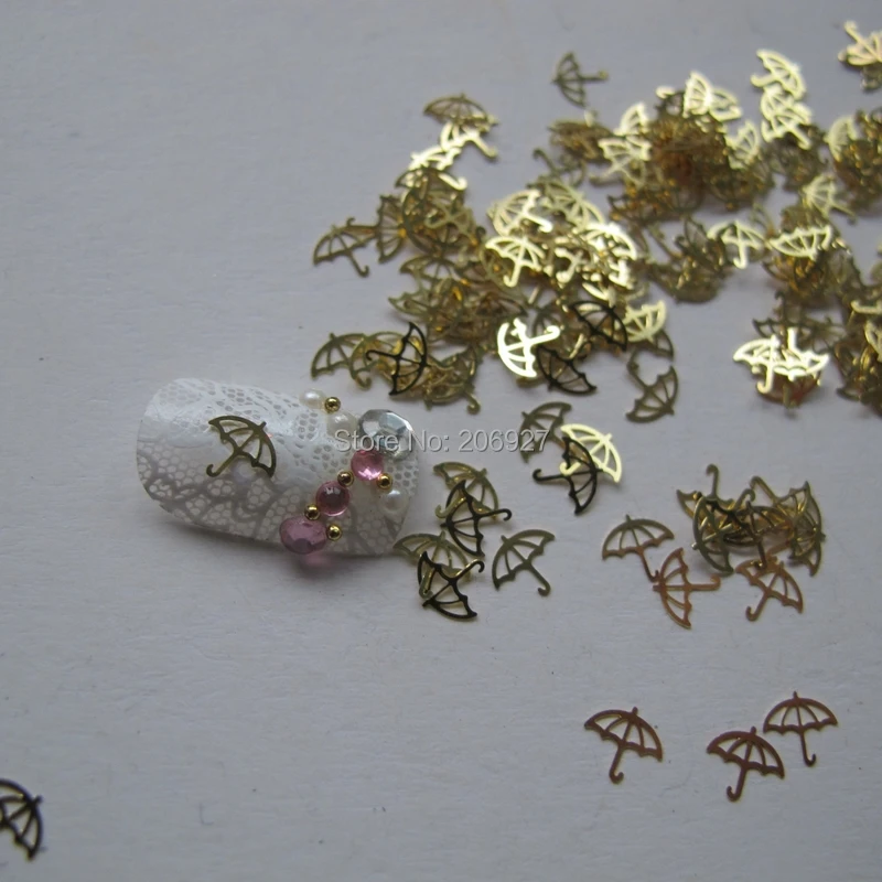 

MS155 100pcs Gold Cute Umbrella Deco Nail Art Metal Sticker Nail Art Decoration Non-adhesive Sticker