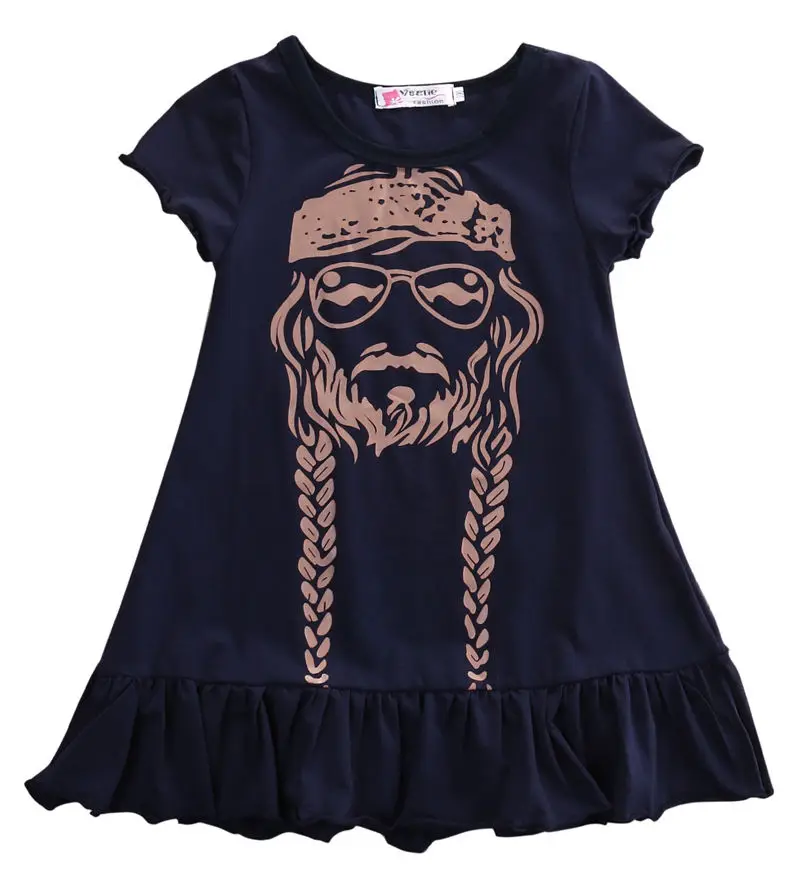 

Baby Girls Clothes Head Portrait Print Dresses Ruched Black Dress Vogue Girls Bebe Kids Children Clothes