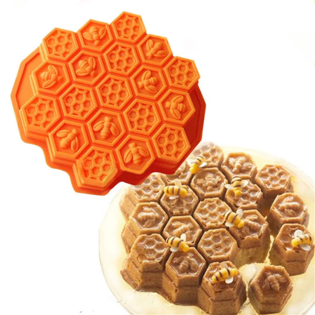 

19 Cavity Food Grade Silicone 24x21x4.5cm Orange Bee Honeycomb Cake Chocolate Cookie Soap Candle Mold Mould for Microwave Oven