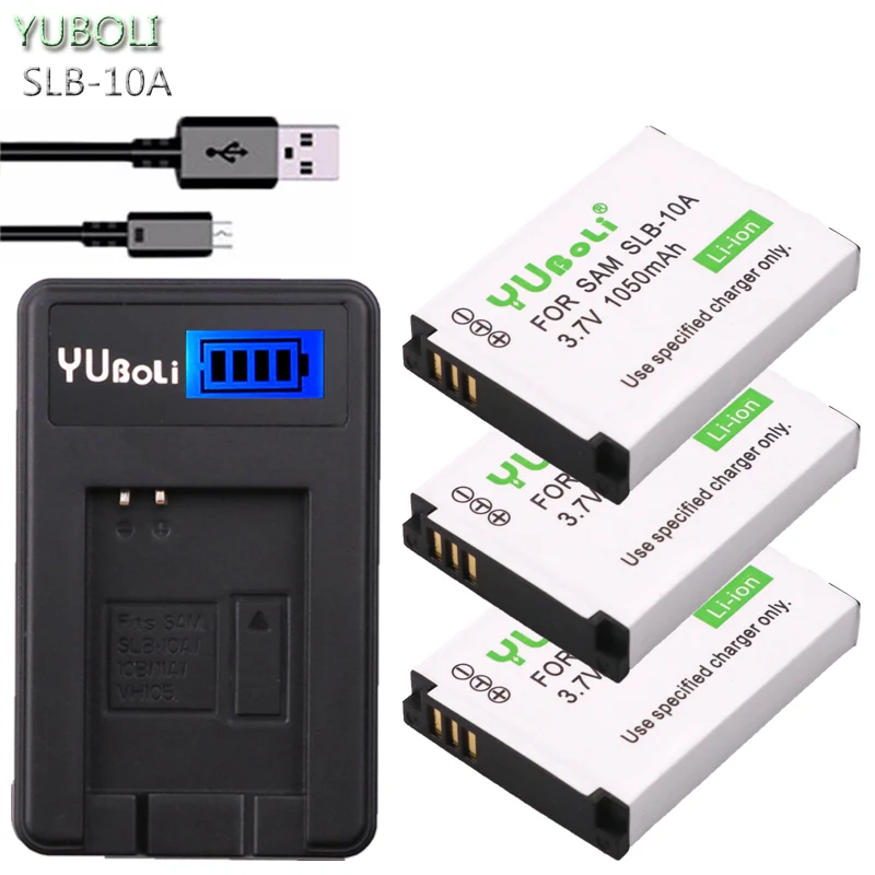 

YUBOLI 1050mAh SLB-10A SLB10A SLB 10A Battery + LCD USB Charger for Samsung HMX-U10 HMX-U100 SL720 HZ15W SL310W SL820 HZ10W ES60