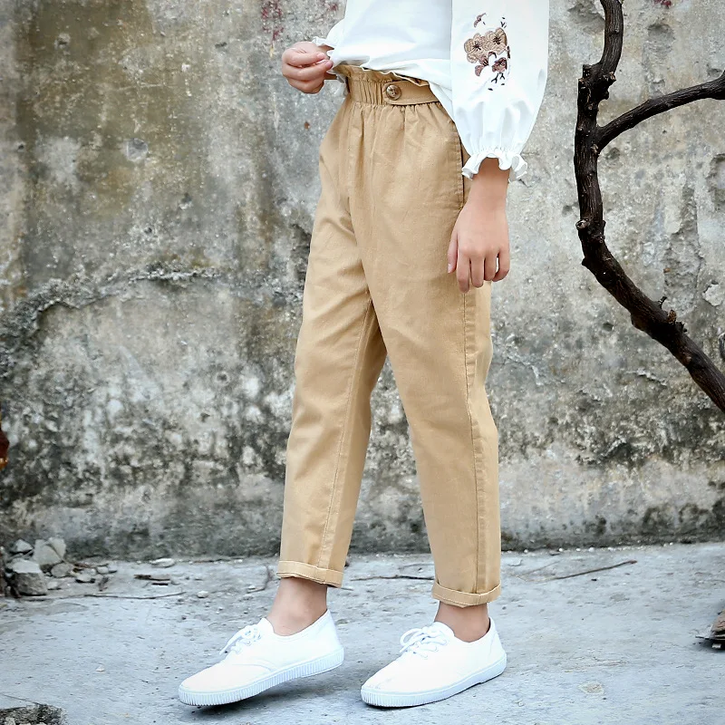 

Casual Girls Pants Korean Children Clothing Soft Pure Color Leggings Kids Elastic Waist Trousers Spring Autumn Clothes Pants 12Y