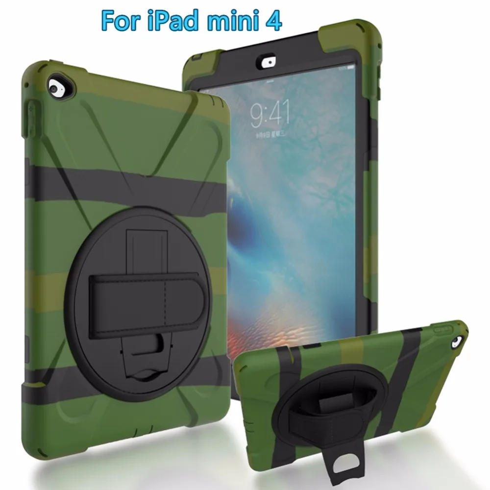 Прочный чехол для iPad mini 4 сверхмощный 3-слойный противоскользящий с 360 поворотной