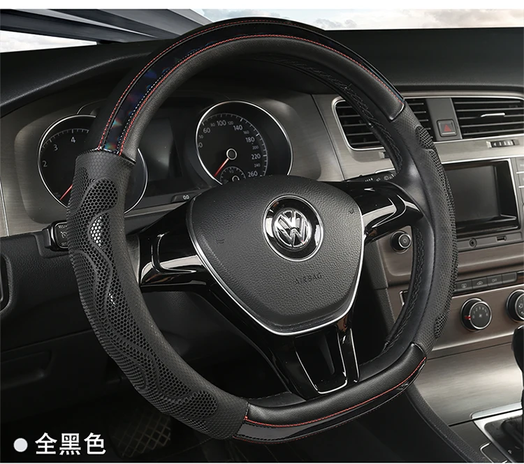 KKYSYELVA D Shape Leather Car Steering Wheel Cover Four Seasons Steering Wheel Hubs ForInterior Accessories