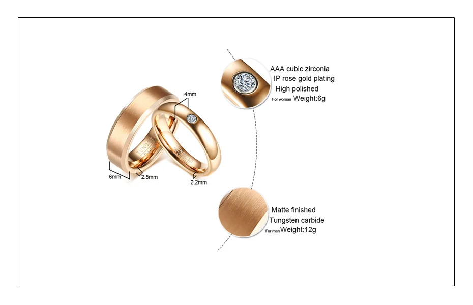 Meaeguet Rose Gold Color Tungsten Carbide Couple Ring For Men Women CZ Engagement Ring Wedding Jewelry Valentine's Day (3)