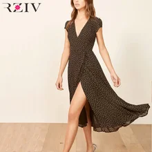 RZIV летнее женское платье повседневное платье в горошек с v-образным вырезом и короткими рукавами тонкое платье Vestidos