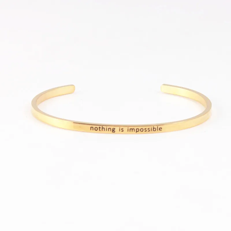 

Nothing is impossible Stainless Steel Bangles Engraved Positive Inspirational Quote Cuff Bracelets Mantra Band Bracelets