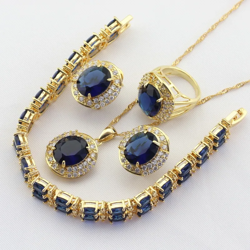 Buy Dark Blue Stones Gold Color Bridal Jewelry Sets