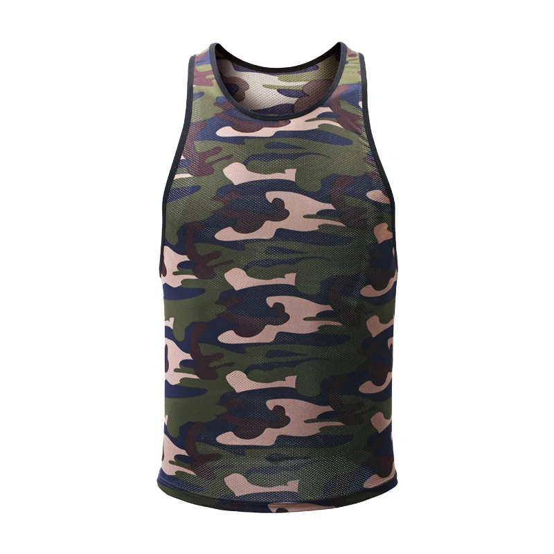 Camouflage Printed Men Tank Tops Hollow Out Vest Fitness Singlets Undershirts Sexy Gay Lingerie Sheer Camo Causal Sports Tops