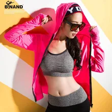 Средней плотности Ткань отводящая влагу Спорт на открытом воздухе с полноразмерной молнией, отверстие для большого пальца, длинный рукав, Толстовки с капюшоном Свитшот Для женщин с 2 передними Разделение карман