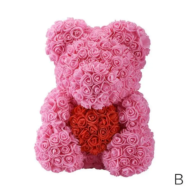 23/40 см, с цветочным принтом «розы» медведь подарок на день Святого Валентина нашей розовой мишкой искусственные цветы, свадьбы, праздника, "сделай сам" Свадебные украшения подарок - Цвет: 40cm pink