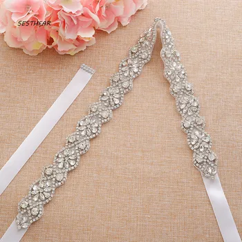

Rhinestones Thin Flower Bridal Belt Diamond Wedding Belt Ribbon Crystal Bridal Sash For Wedding Gown J194S