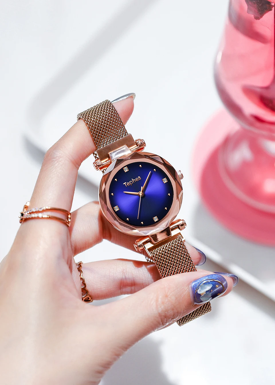 2019 роскошные розовое золото женские часы мода Diamond звездное небо магнит для женщин часы водостойкие женские наручные для подарка