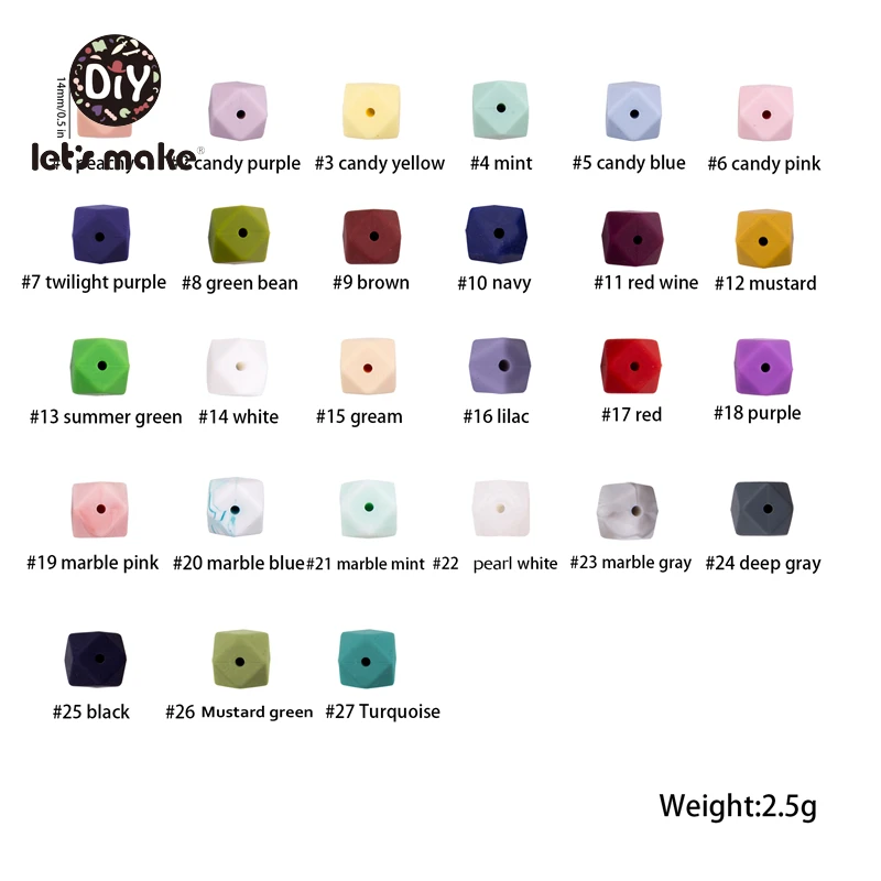 Silicone Beads Hexagon Beads 14mm 10pc Food Grade Silicone Teether DIY Pacifier Clips Beads Necklace Baby Teether Let's Make