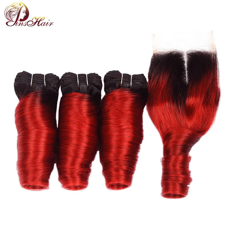 

99J Ombre Red Bundles With Closure Burgundy Brazilian Loose Deep Wave 3 Bundles With Closure Human Hair Weave Non Remy Pinshair