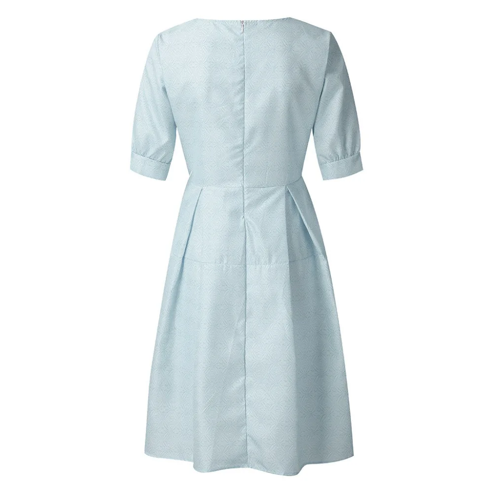 2019 summer ladies print A-shaped elegant ruffle beach dress long short-sleeved knee-length vintage  beach dress cotton 40J3 (13)