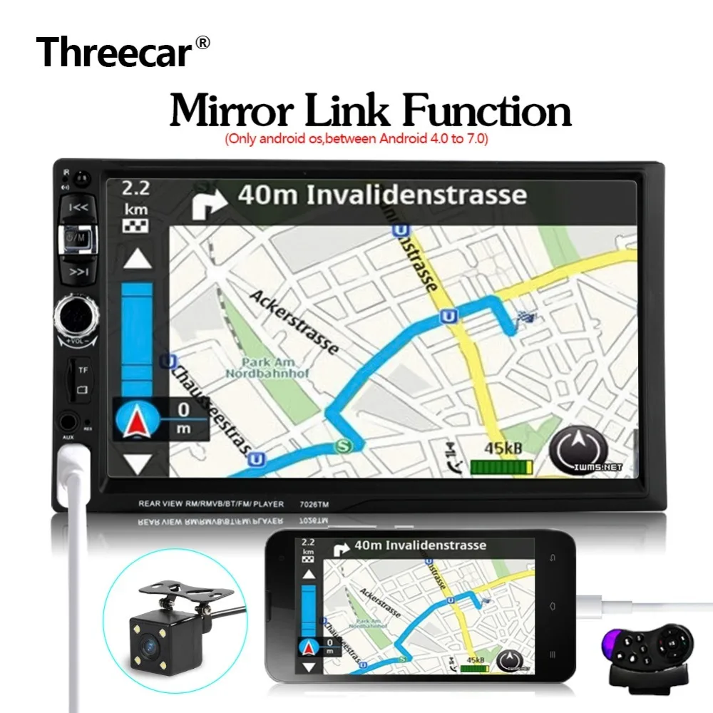 2 Din dvd player Universal Mirror Link 7 Bluetooth Car Radio Steering Wheel Control with Rear