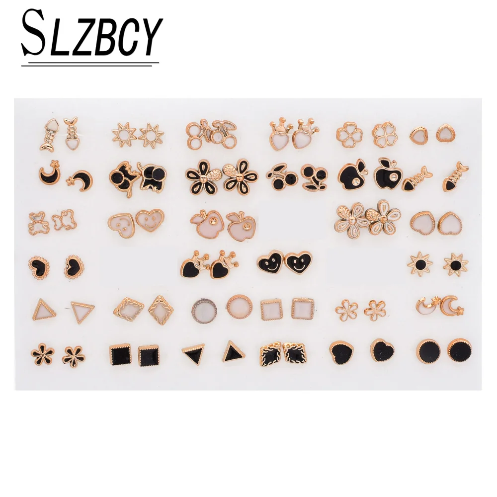 SLZBCY милые Цветные Разноцветные Смешанные Серьги-гвоздики в форме фруктов, набор золотых квадратных сережек из сплава для девочек, детский подарок, ювелирное изделие