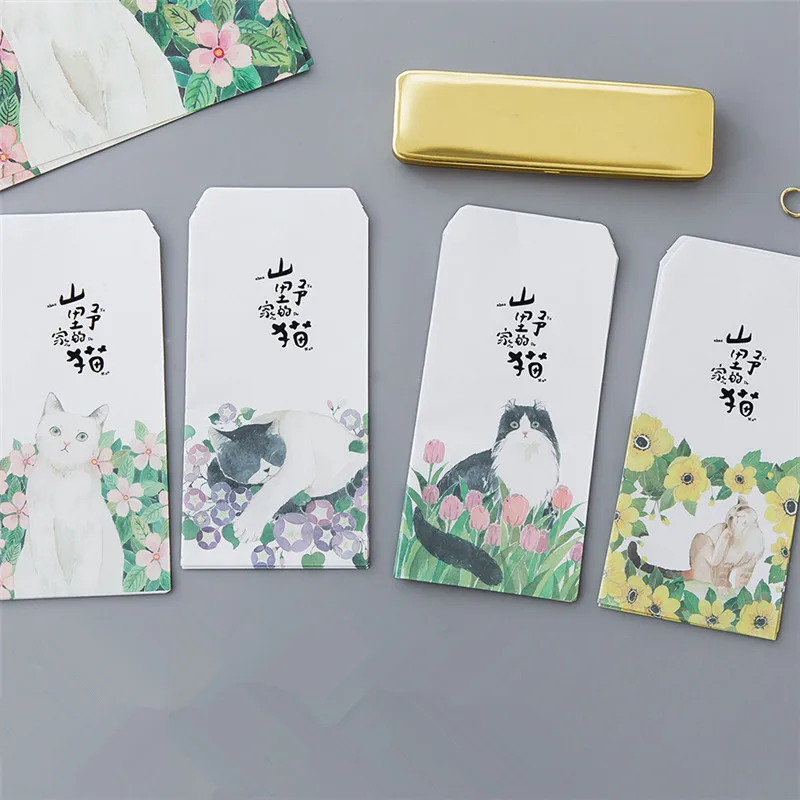 4 пакета (12 конвертов + 24 буквенной бумаги) Kawaii Cat Flower конверт для приглашения милые