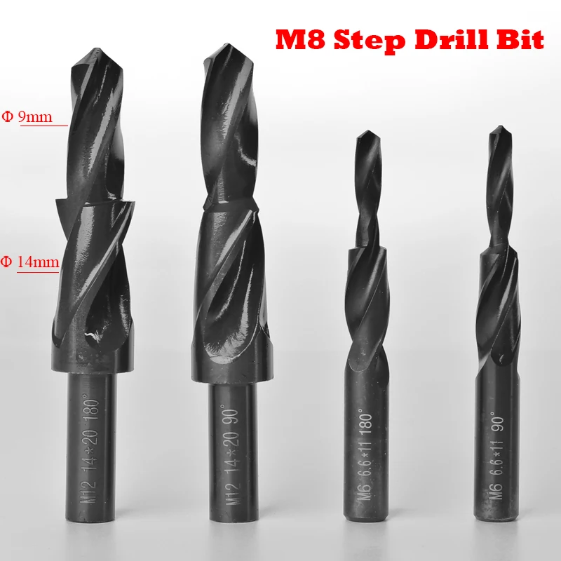 

M8 9mm 14mm 9-14mm Diameter 90 180 Degree High Speed Steel HSS Small Straight Shank Two Subland Step Core Twist Drill Bit