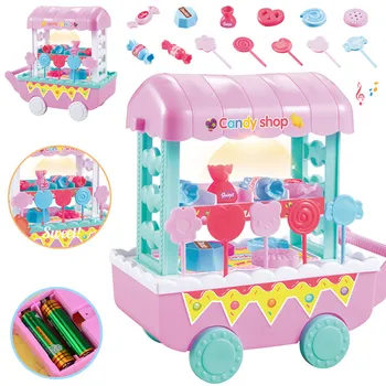 

Mini Candy Fruit Cart Shopping Trolley Toys with Music Lights for Kids Girl's Pretend Play Kitchen Toys Gift