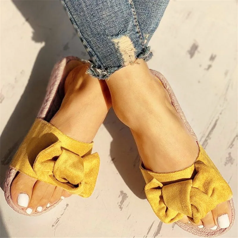 

Summer Slippers Women Summer Bow Sandals Slipper Indoor Outdoor Linen Flip-flops Beach Shoes Female Fashion Floral Flat Sandals