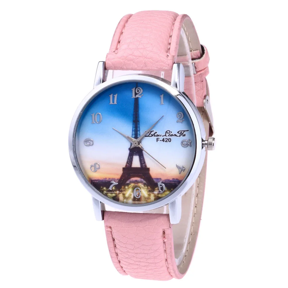 ZHOULIANFA, женские часы, Париж, Эйфелева башня, женские кожаные кварцевые часы, женские наручные часы, женские часы, женские часы, relogios - Цвет: Pink