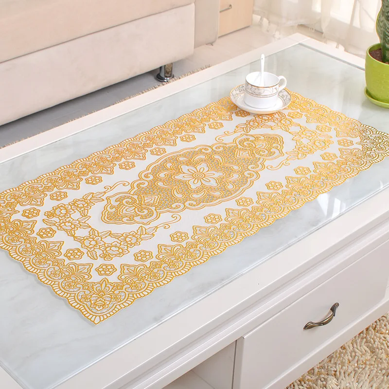 

Coffee table pad European cloth art gilded PVC elliptical table cloth waterproof anti-ironing soft plastic mat lace tablecloth