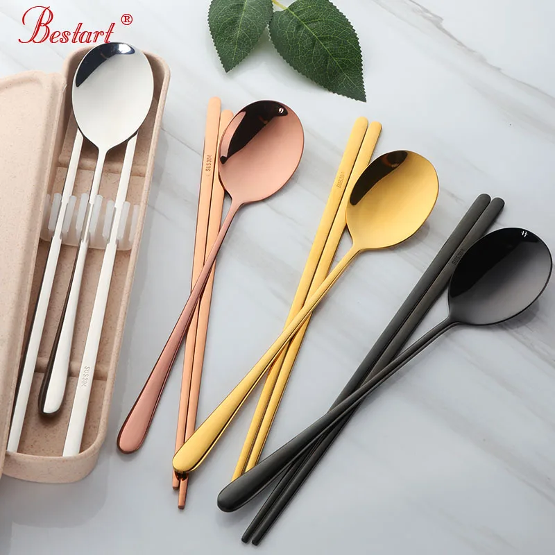 Korean Style 304 Stainless Steel Chopsticks and Spoon Set with Gift Box