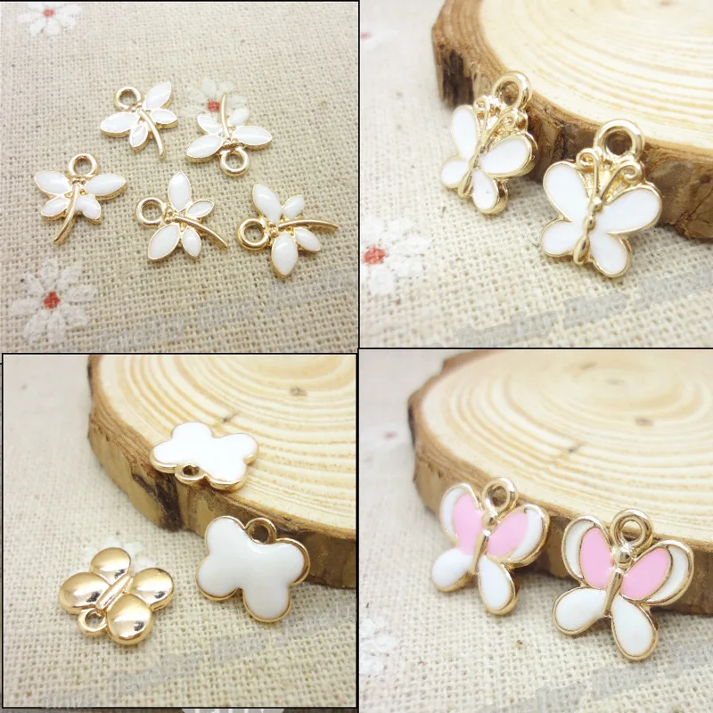 

20pcs/lot butterfly white pendant alloy dragonfly enamel Charm DIY accessories of necklace bracelet headdress earring finding
