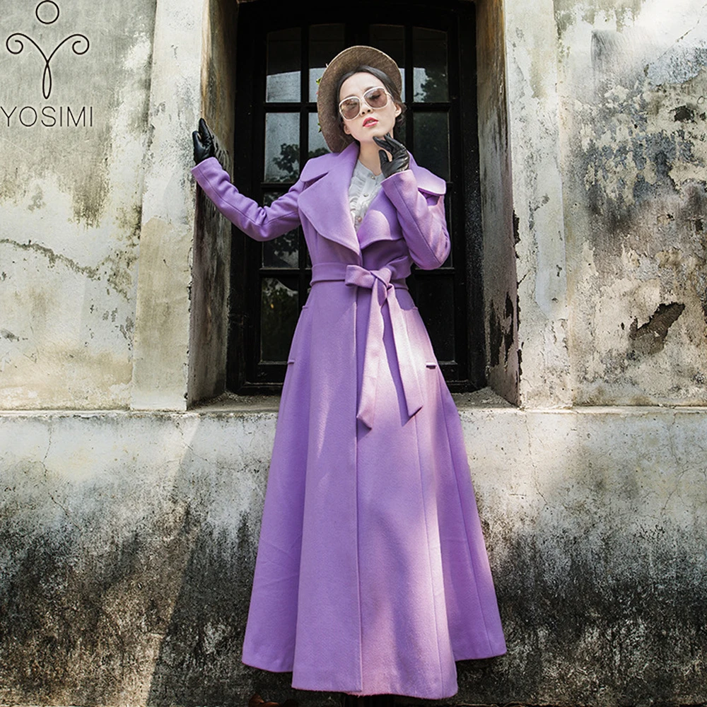YOSIMI 2018 Autumn Winter Maxi Elegant Wool Long Women Coat Women Purple Plus Size Coat Famale S-XXL Coats and Jackets Women YOSIMI 2018 Autumn Winter Maxi Elegant Wool Long Women Coat Women Purple Plus Size Coat Famale S-XXL Coats and Jackets Women