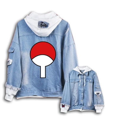 

2019 New Naruto hoodie Anime Uchiha Sasuke denim Coat Men Women Fashion jeans Jacket