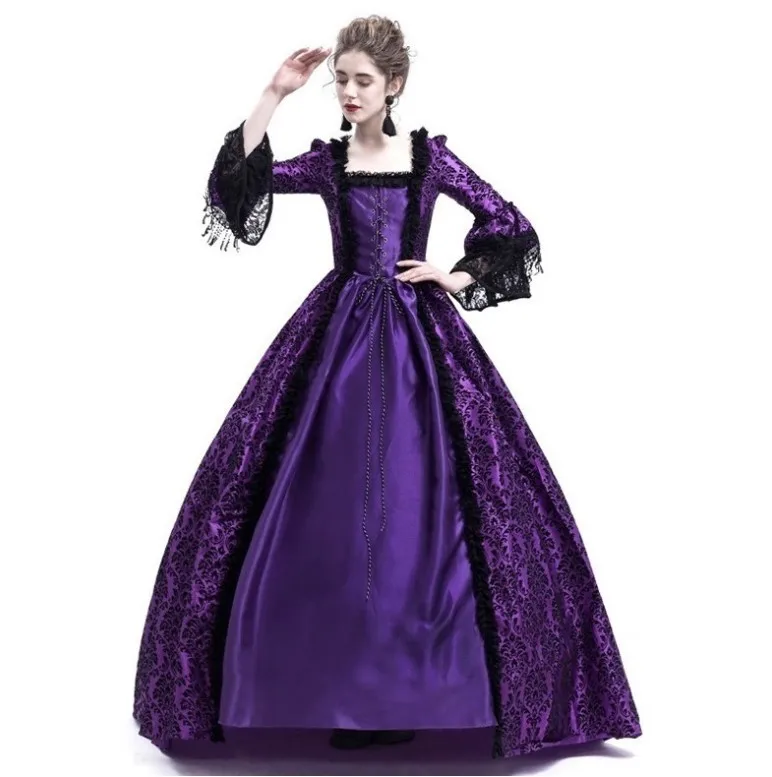 

hotWomen Medieval Dress Palace Princess Foor Length Dress Adults Women Bustle Lace Cosplay Fancy Clothes Party Halloween Costume