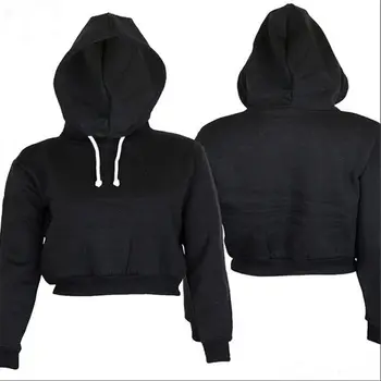 

S-XL High Street Fashion New Womens Plain Hangover Crop Top Hooded Solid full length Sleeves Hoodie Sweatshirt 5Colour Pullovers