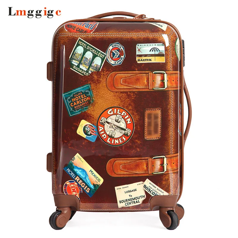 

Women Vintage Rolling Luggage Travel Suitcase bag,Men Personality Universal Wheel Box,20"24"inch Fashion ABS+PC Trolley Case