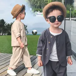 Новинка весны детский костюм для мальчиков Цвет корейский кнопку рубашка для мальчиков из двух предметов комплект одежды