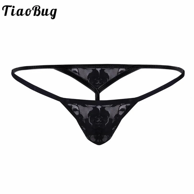 

Low Rise Sexy Lace Bound Pouch Exotic T-Back Stretchy G-string Men Underwear Transparent Briefs Men Thong Jocks Tanga Underwear