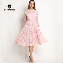 Cute Summer Dress 2017 Women Pink Lace Dress Long Sleeve New Arrive Spring Lace Dress