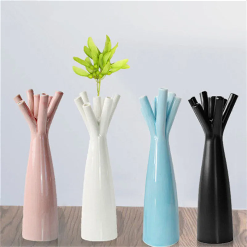 Европейский стиль Простые семь отверстий глазурованная глиняная ваза индивидуальность гостиная Настольный цветок расположение украшения X2051