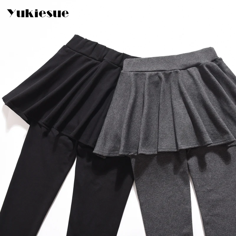 Плюс размер 4xl хип юбка+ узкие брюки поддельные двухсекционные плиссированные брюки зимние плюс бархатные толстые женские зимние теплые леггинсы